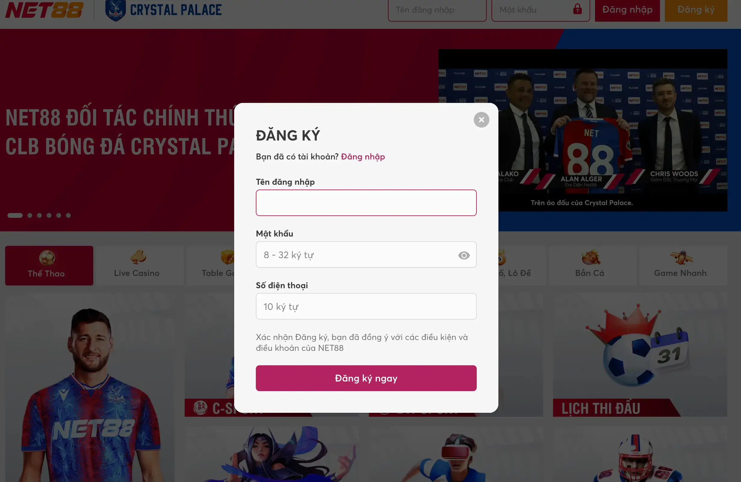 NET88 🏆〖XENICAL〗- Đăng Nhập Nhà Cái NET88 COOLKID 30 Click chọn đăng ký tài khoản